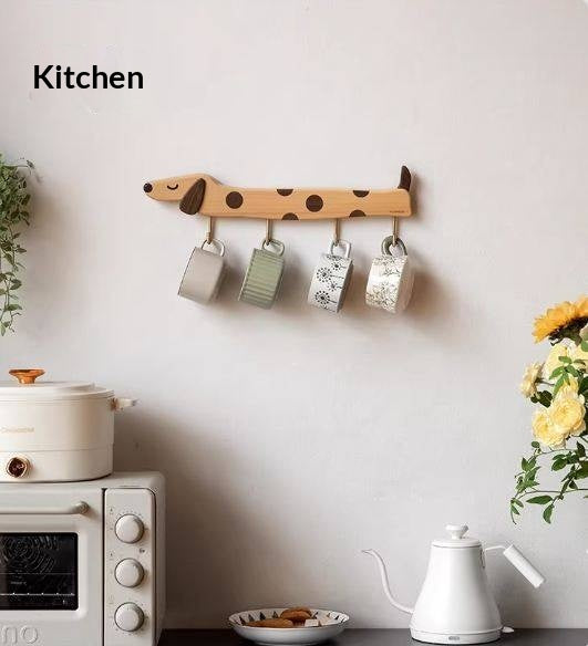 Beech, Black Walnut Solid Wood Puppy-Shaped Wall Hook with Cute Cartoon Design