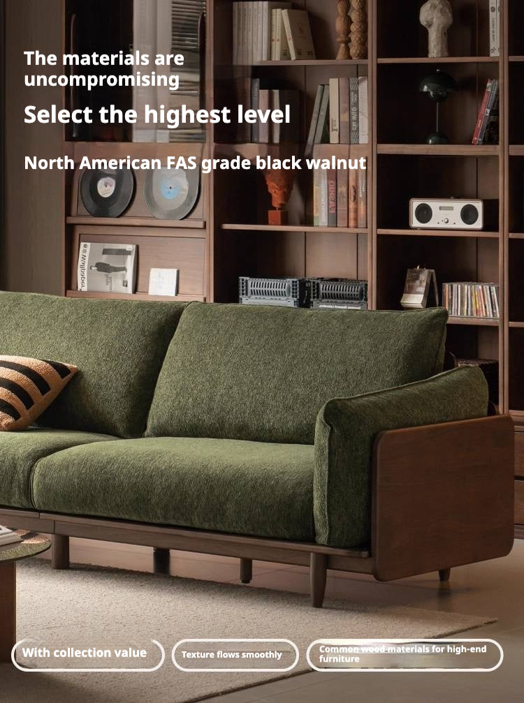 Black Walnut Solid Wood Fabric Sofa