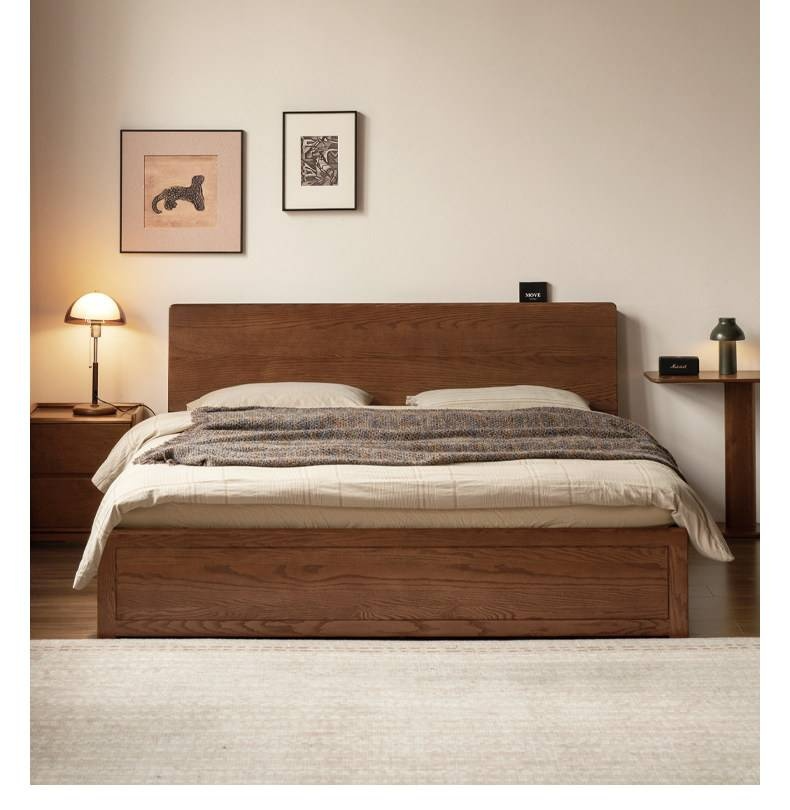Oak, Rubberwood Solid Wood,  Multifunctional Storage Box Bed