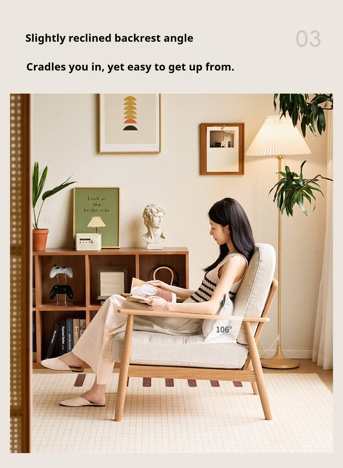 Oak Solid Wood Scandinavian Casual armChair
