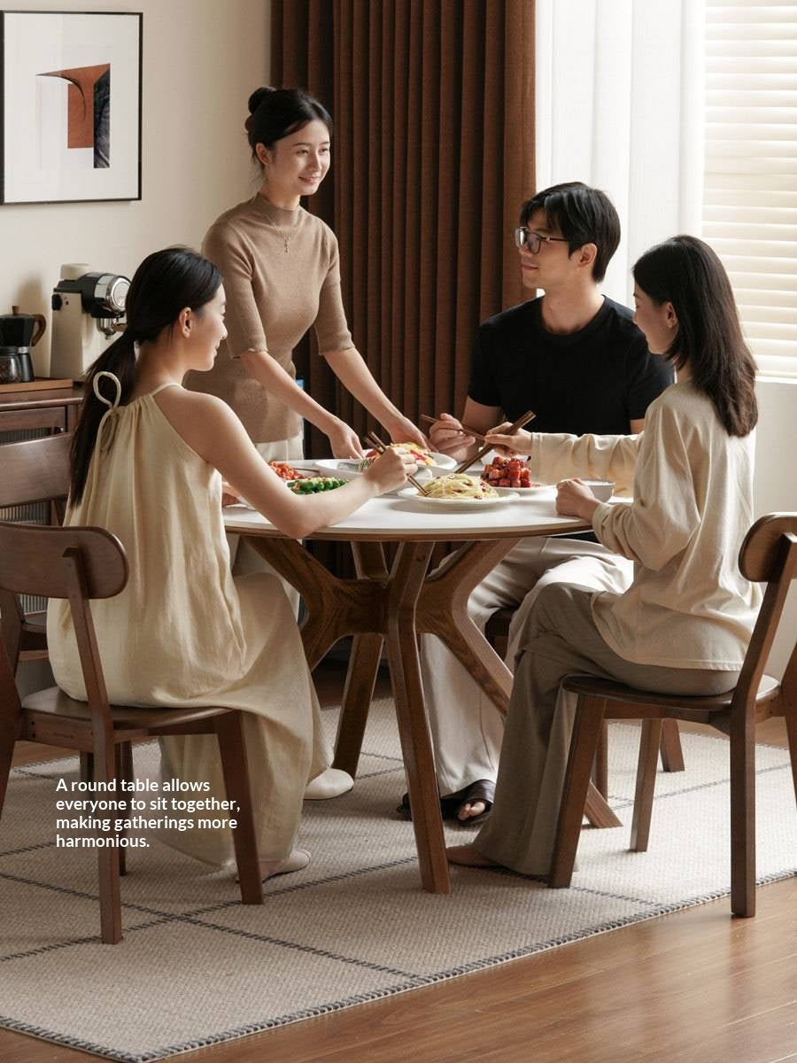 Oak Solid Wood Round Dining Table with Modern Minimalist Design