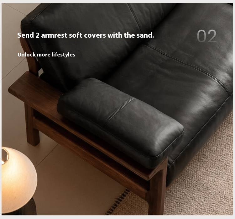 Black Walnut, Ash Solid Wood Wabi Sabi Style Genuine Leather Sofa, fabric sofa