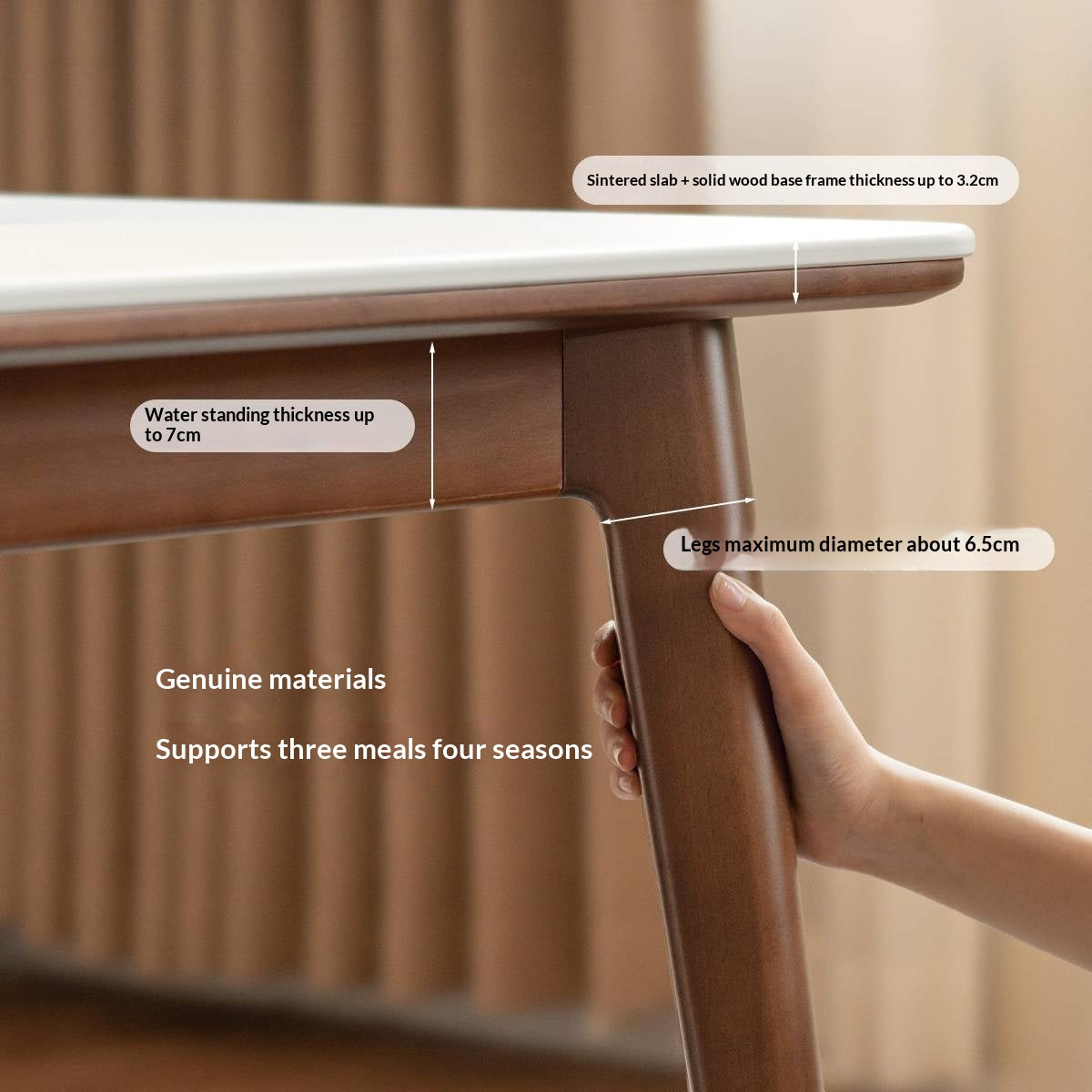 Beech Solid Wood Rock Board Dining Table