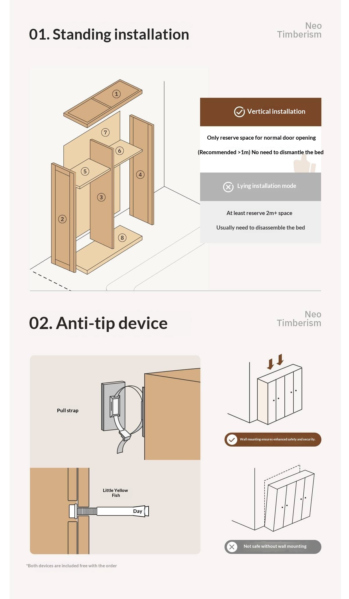 Oak Solid Wood Wardrobe with Recessed Groove Handles