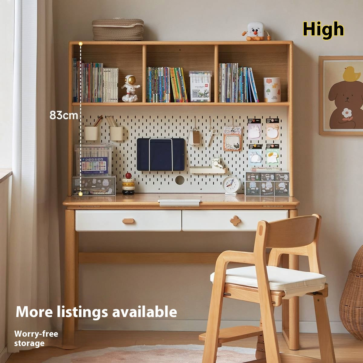Beech Solid Wood Kids Learning Desk with Eye Protection Lamp