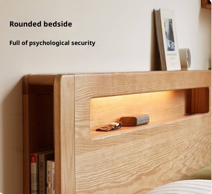 Oak Solid Wood Modern Minimalist Multifunctional with Light Box Bed