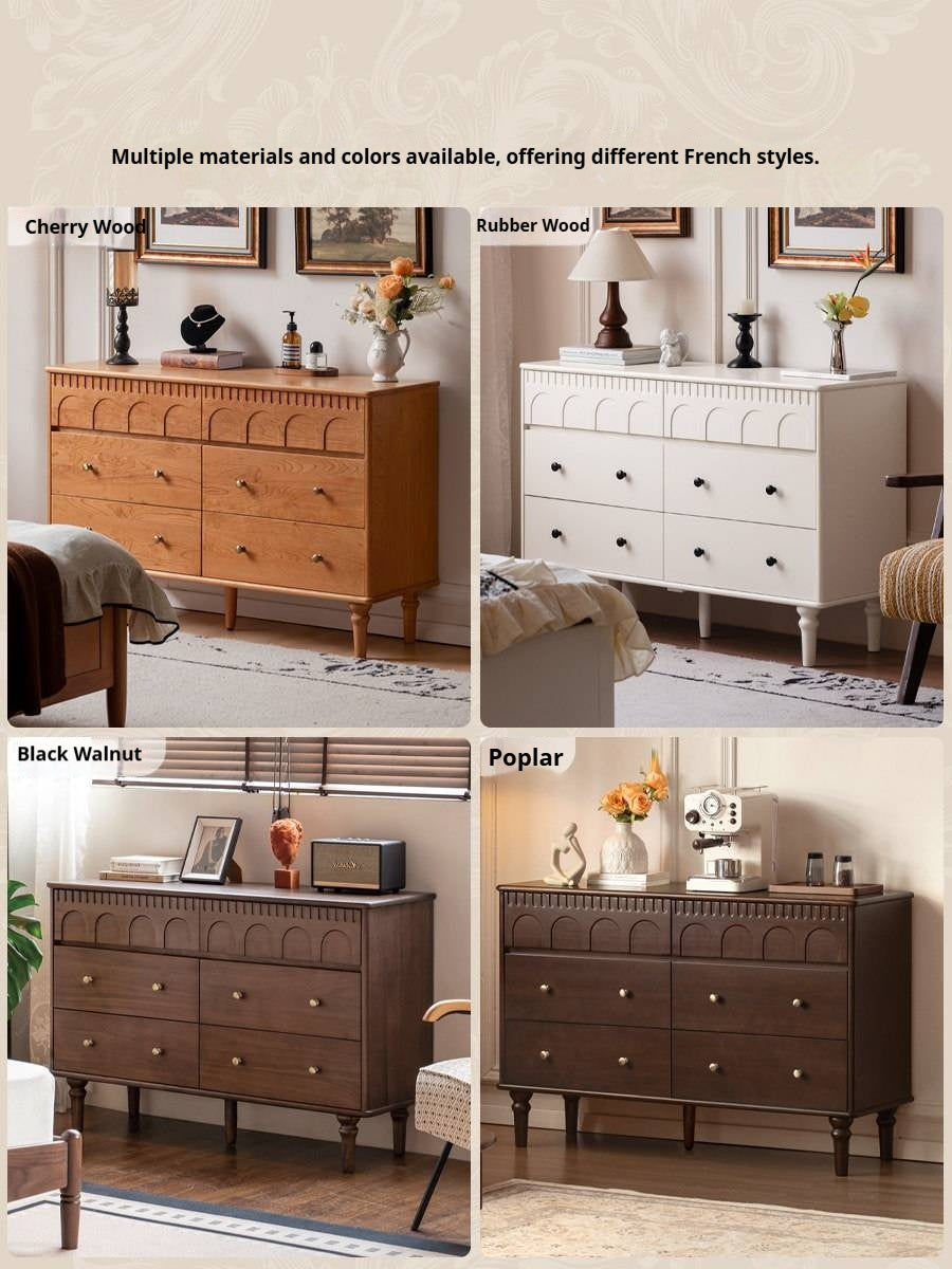 Solid RubberWood French Retro drawer cabinet