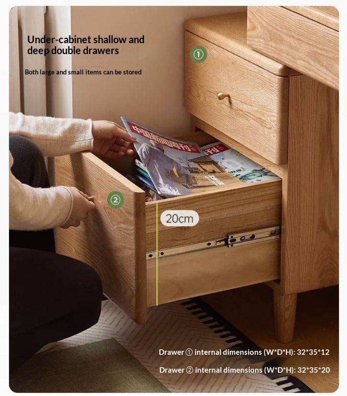 Oak Solid Wood Corner Office Desk with Integrated Bookshelf