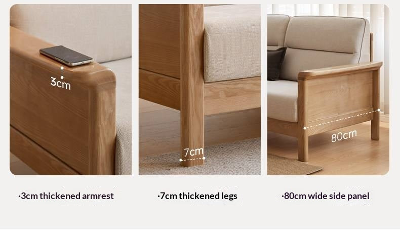 Ash Solid Wood Exposed Wood Frame Sofa with Slat Back Panel
