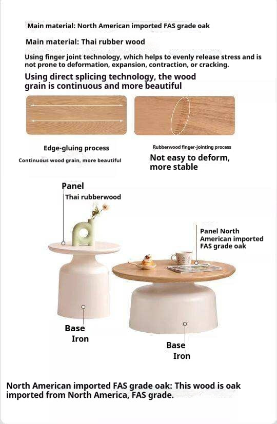 Oak Solid Wood, Solid RubberWood Round Nesting Coffee Tables, Modern Cream Style