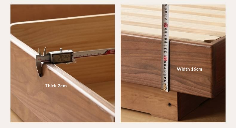 Black Walnut Solid Wood Platform Box Bed, Headboard-Free Bed Night Light Suspended Bed