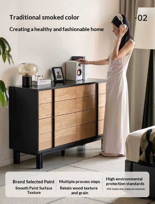 Ash Solid Wood Minimalist Chest of Drawers with Eight Drawers