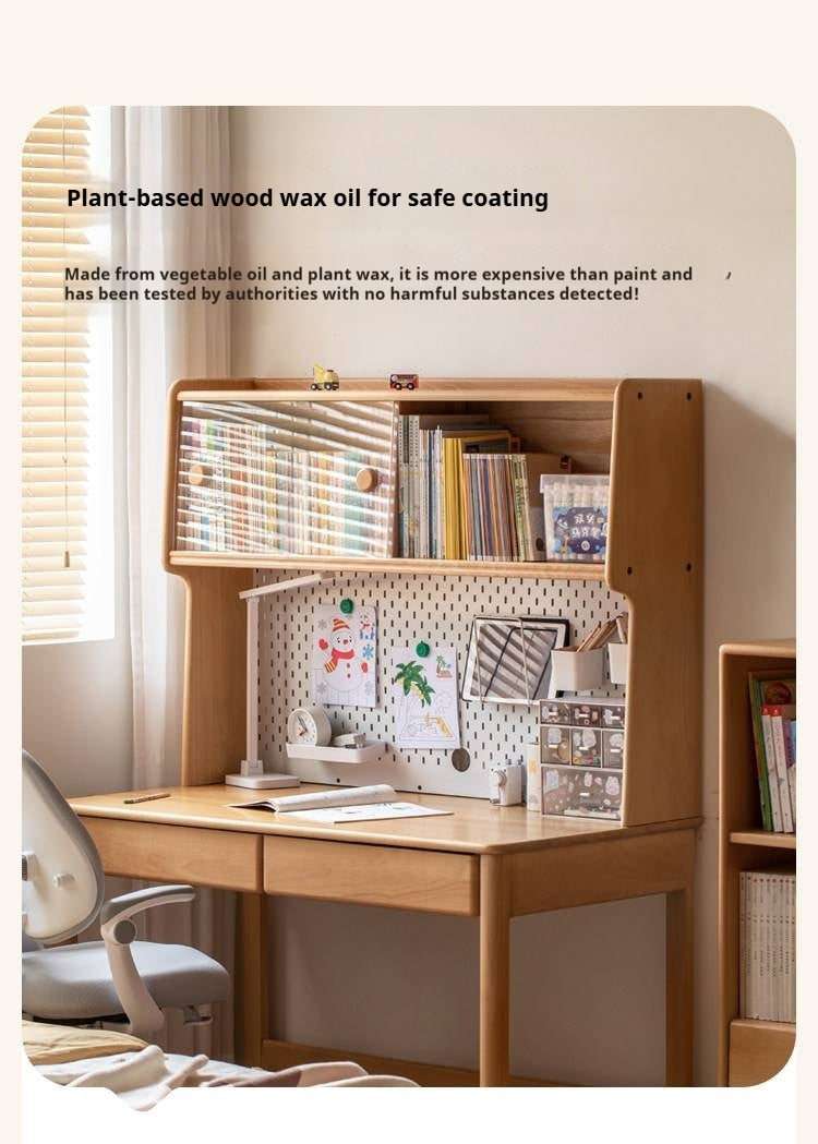 Beech Solid Wood Kids Study Desk Bookshelf Integrated
