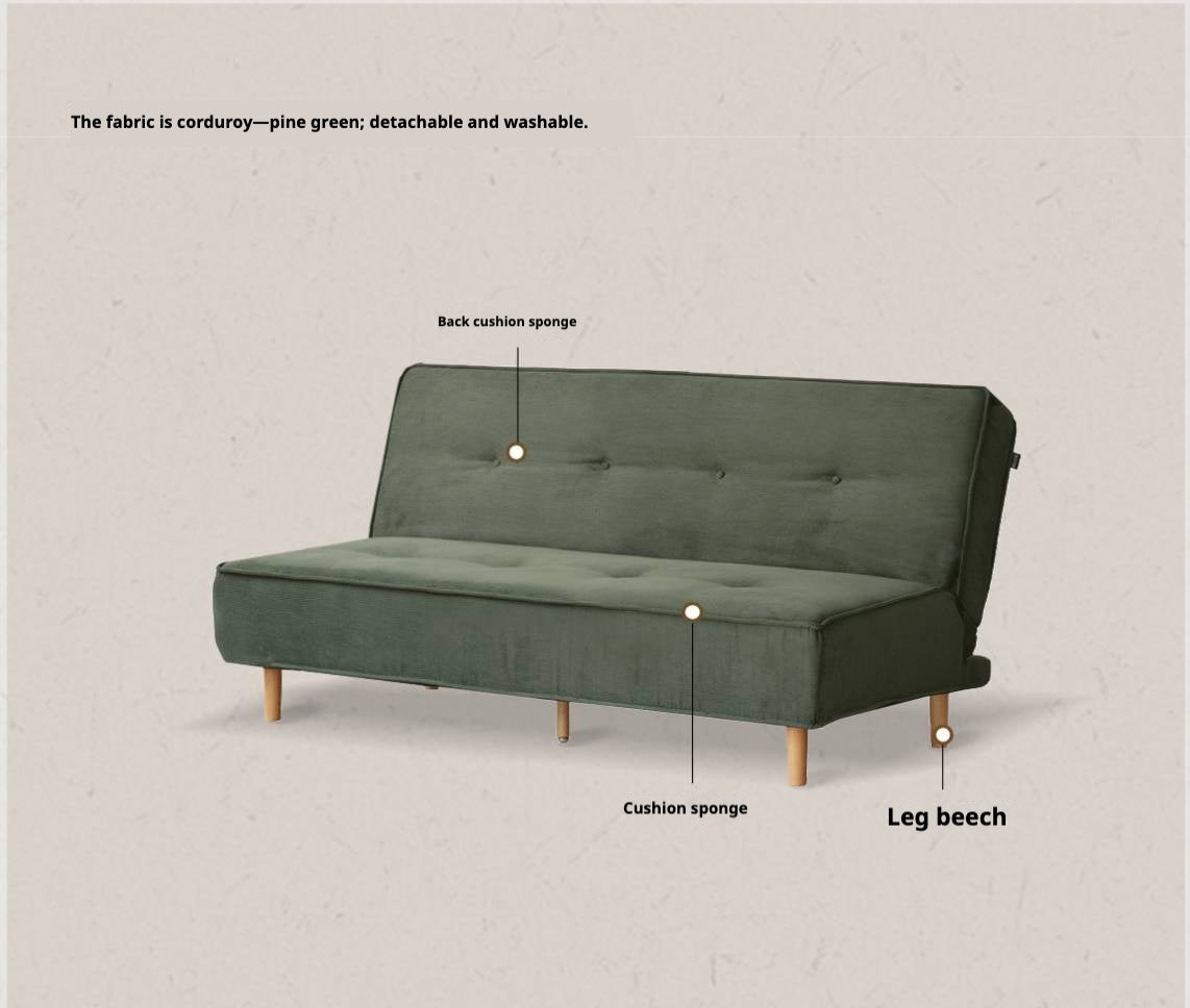 Armless Corduroy Futon Sofa Bed with Adjustable Backrest