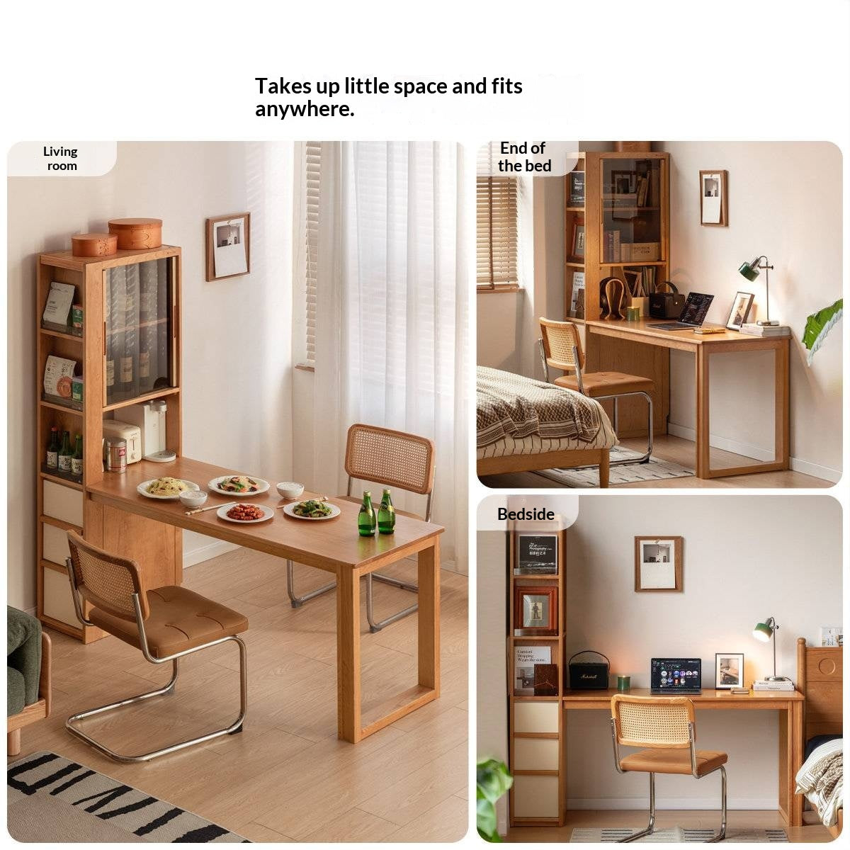 Cherry Solid Wood Office Desk with Integrated Bookshelf