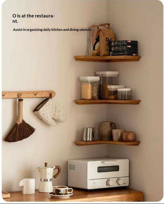 Red Oak, Cherry, Black Walnut Solid Wood Corner Hanging Storage Rack, Bookshelf