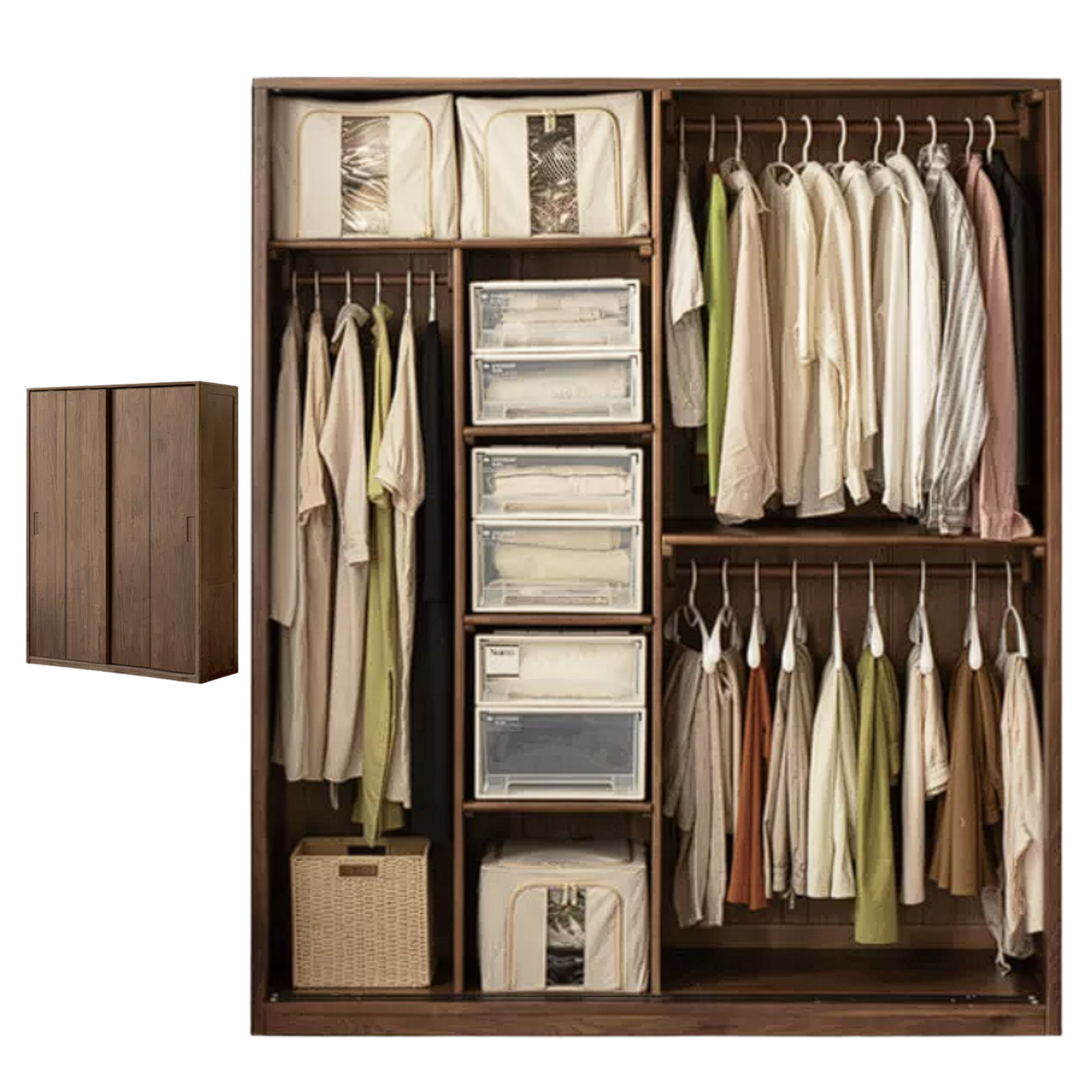 Black Walnut Solid Wood Sliding Door Wardrobe