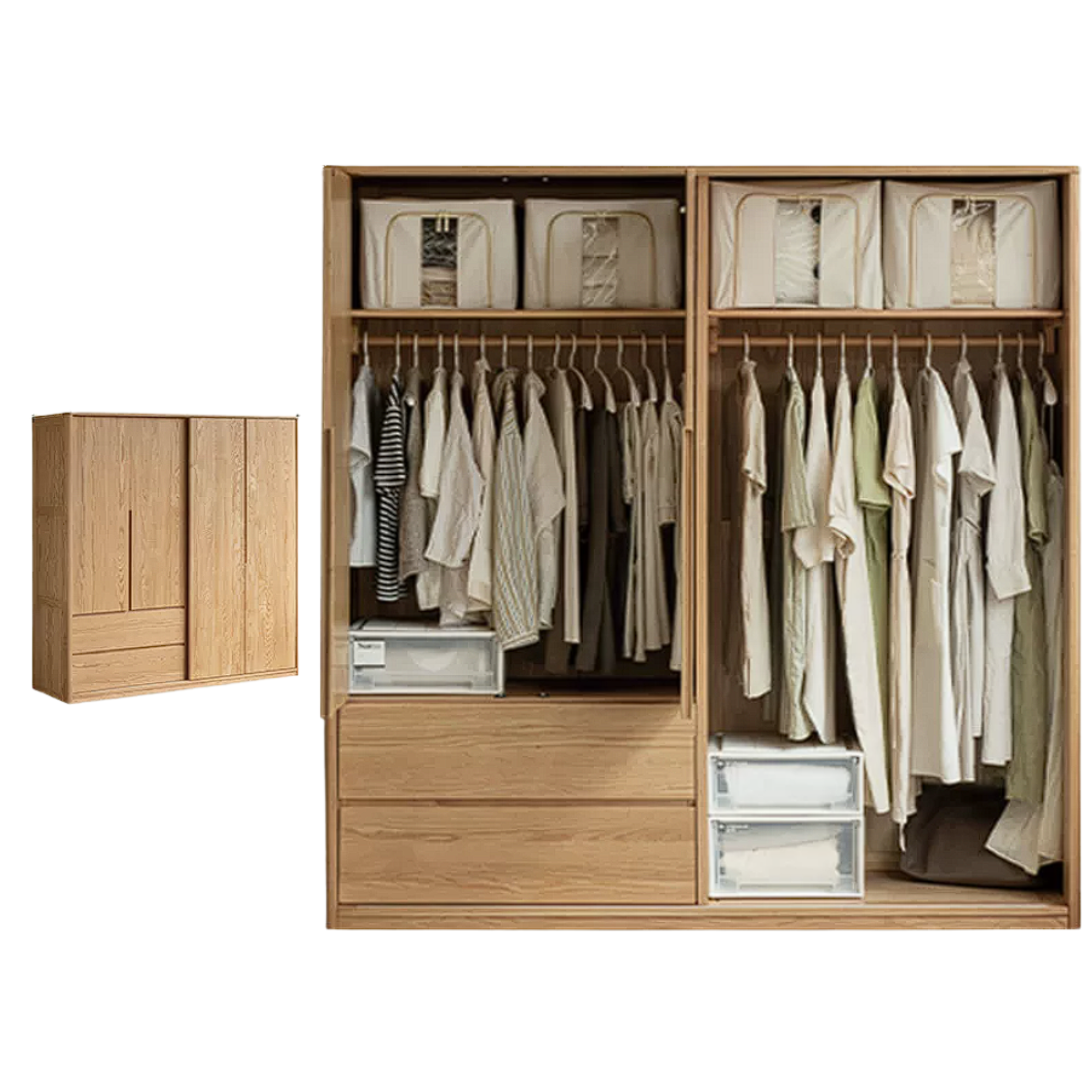 Oak Solid Wood Modern Storage Wardrobe with Casual Style