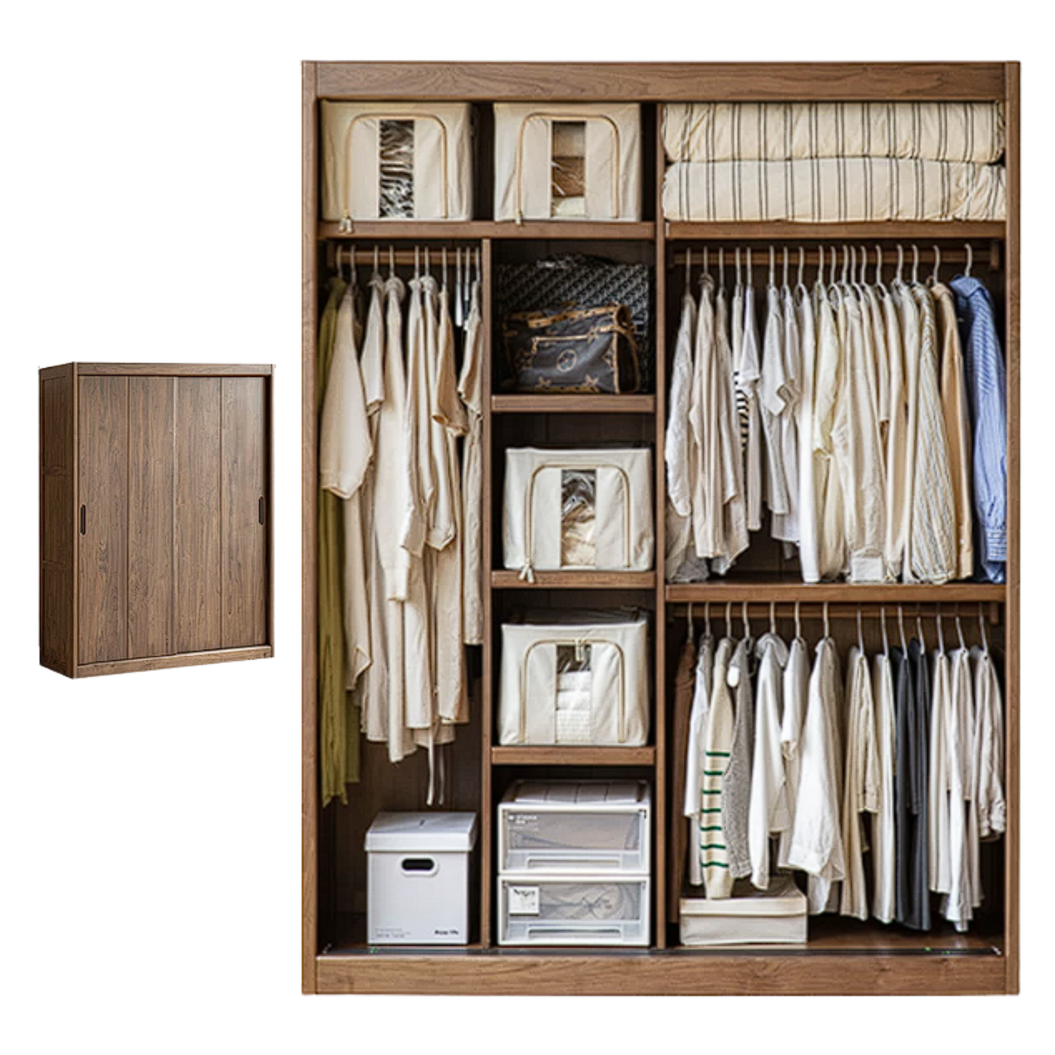 Black Walnut, Golden Sandalwood Solid Wood Wardrobe Sliding Door