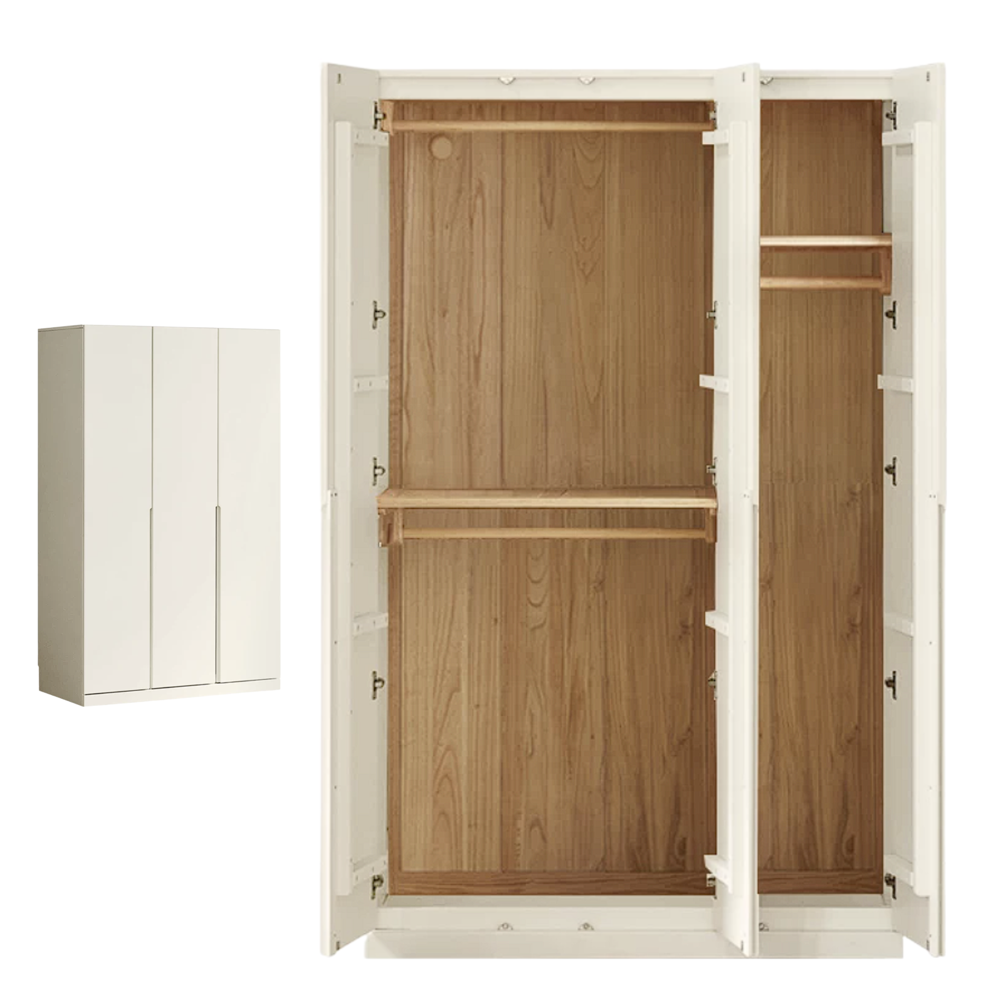 Solid Rubberwood Cream Style Nordic Wardrobe