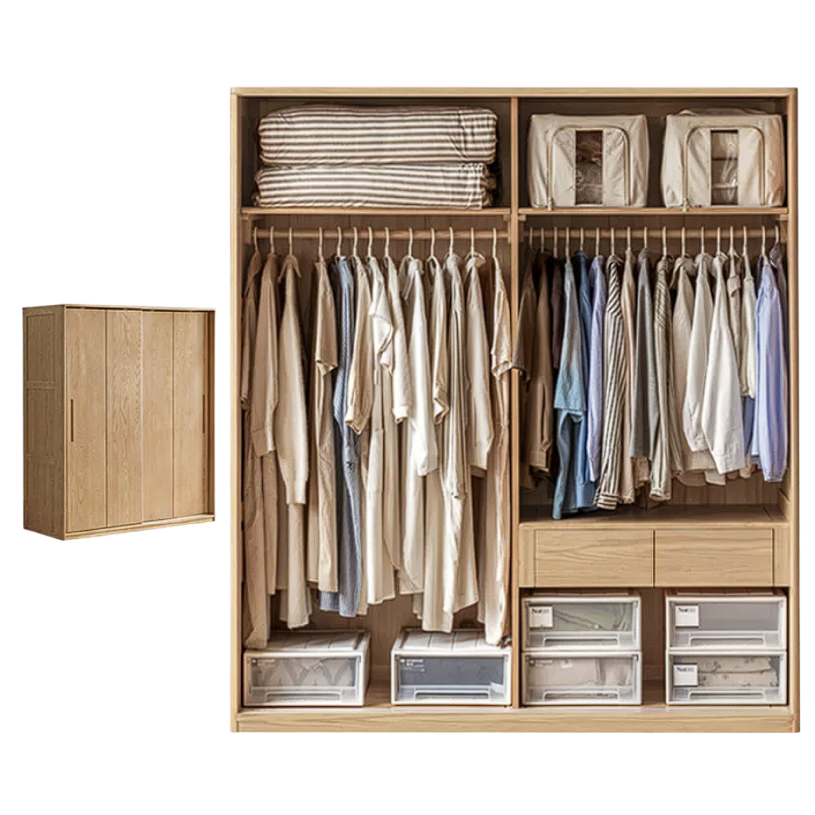 Ash Solid Wood Sliding Door Wardrobe