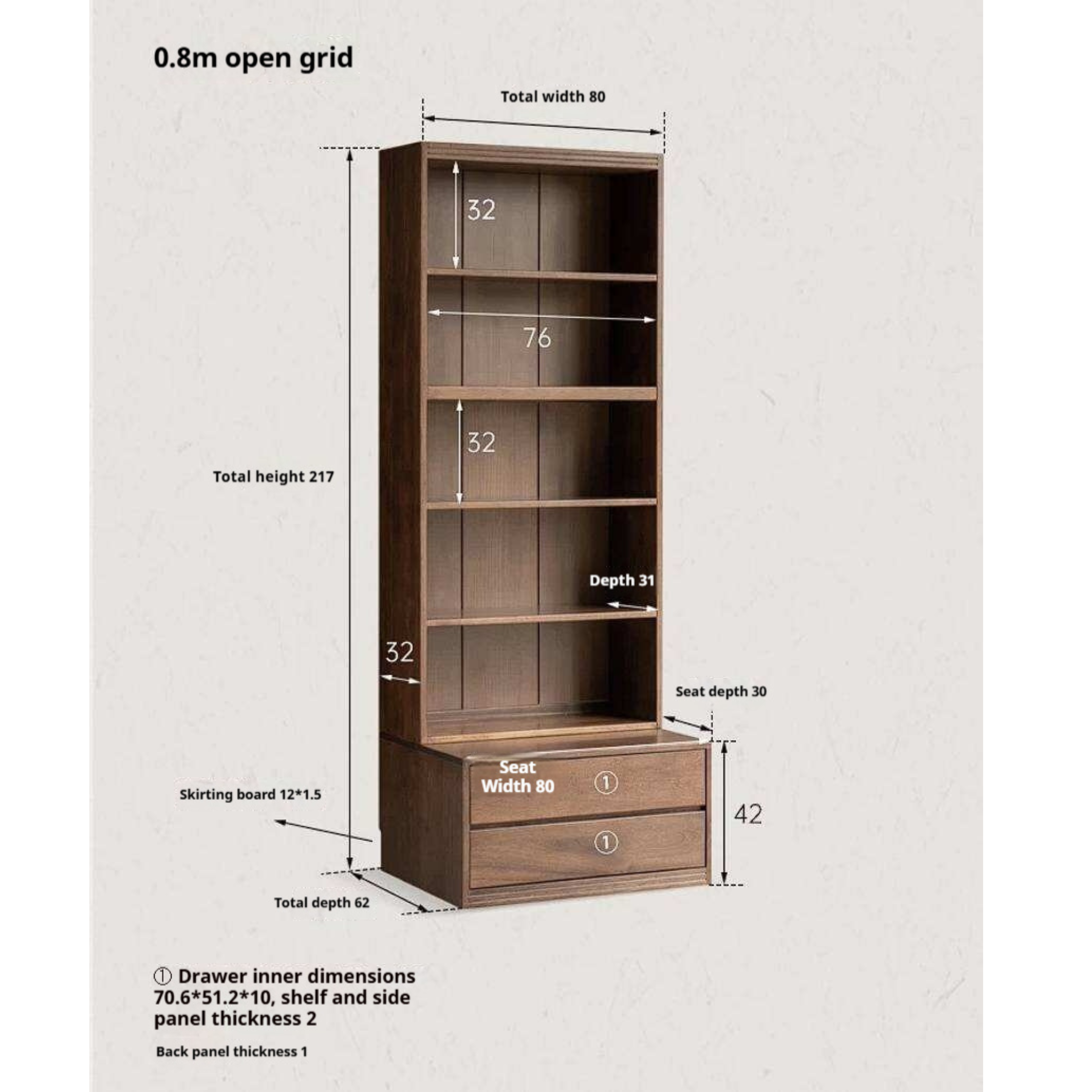 Sandalwood, Oak, Ash Solid Wood Combination Bookcase
