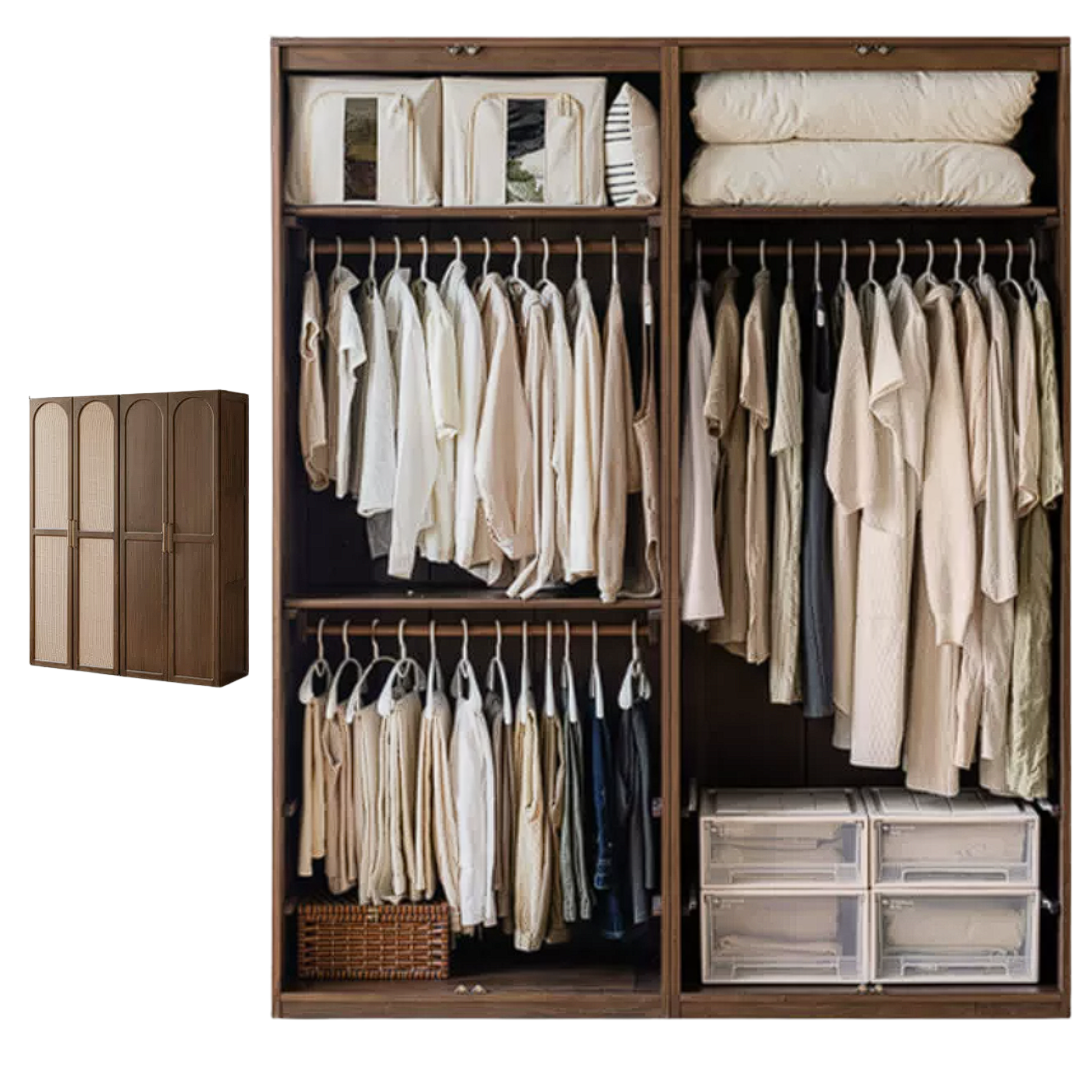 Black Walnut, Sandalwood Solid Wood French Retro Wardrobe