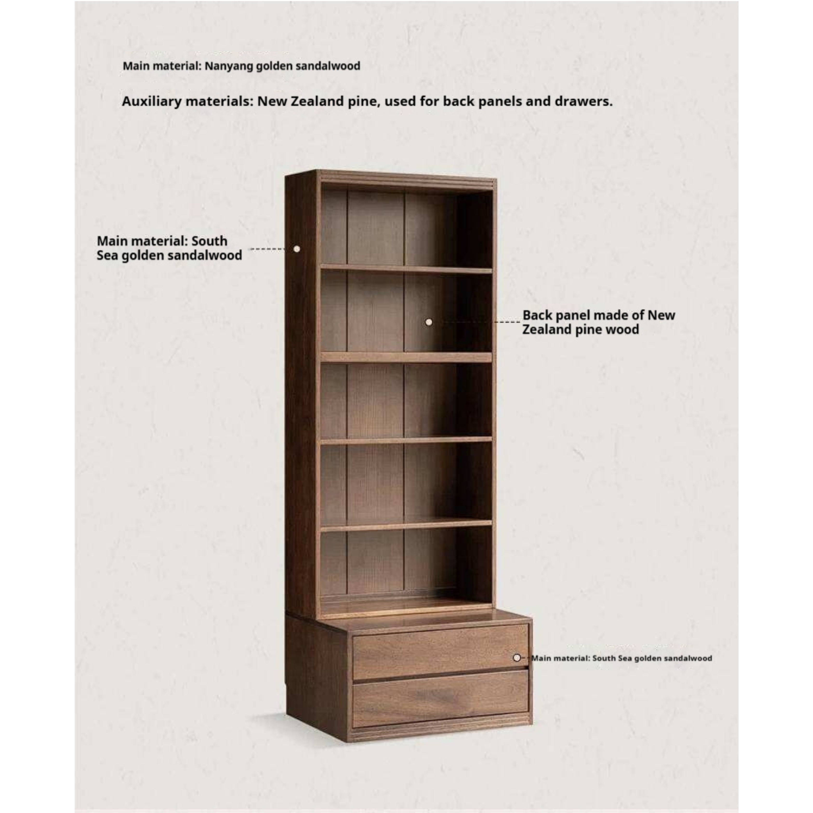Sandalwood, Oak, Ash Solid Wood Combination Bookcase