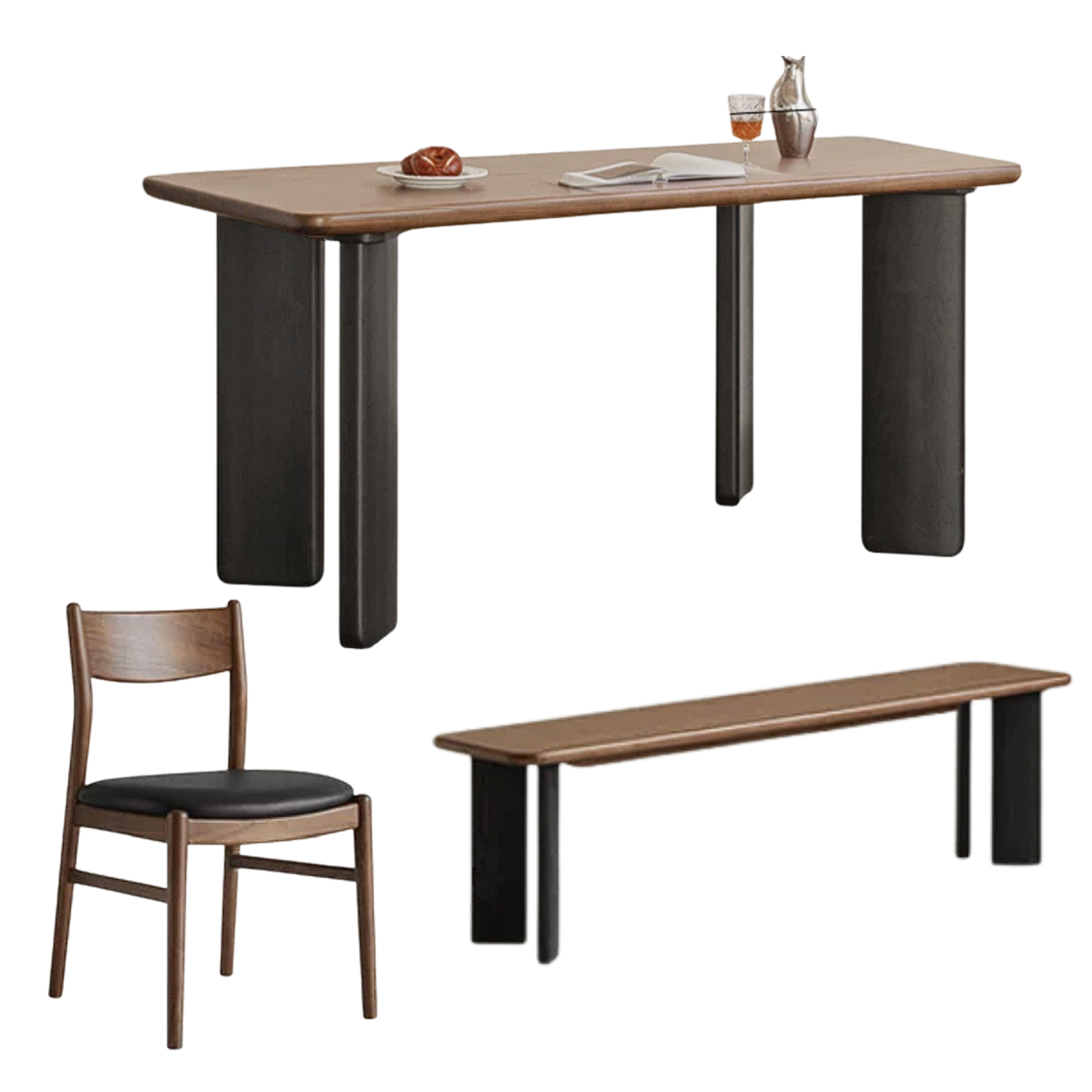 Black Walnut, Ash, Golden Pearwood Solid Wood Light Luxury Rectangular Dining Table
