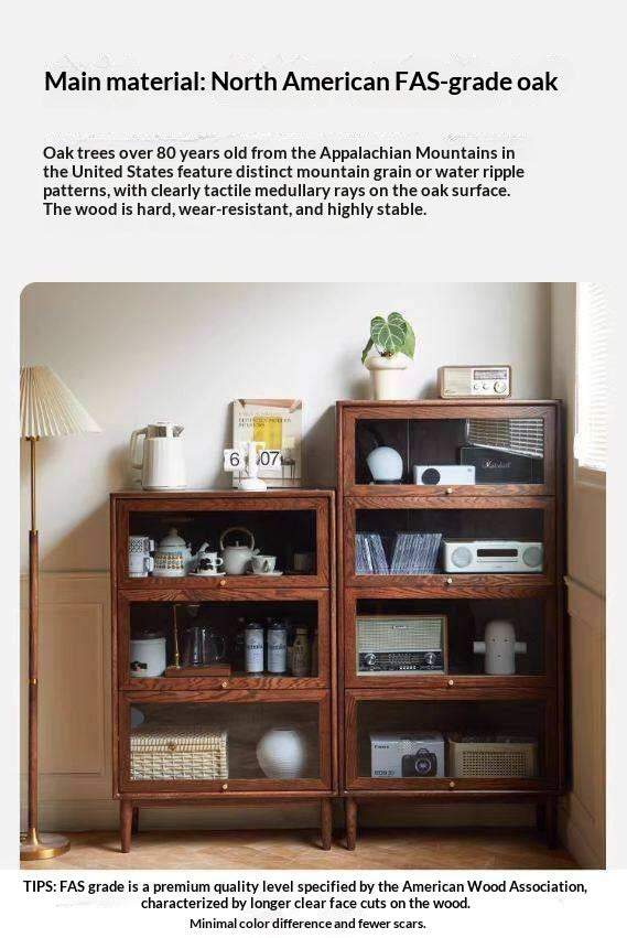 Solid Rubberwood, Black Walnut, Sandalwood, Oak Solid Wood Glass Flip Door Bookcase