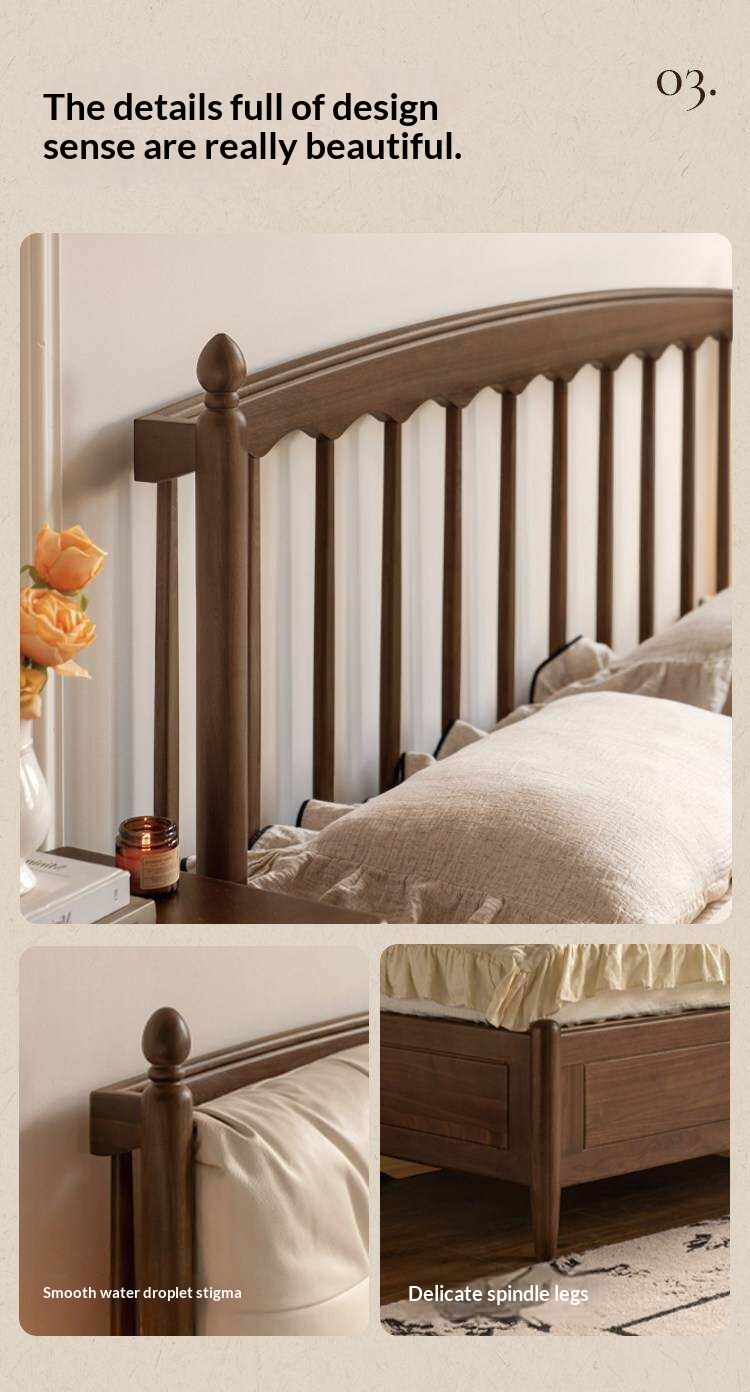 Black Walnut Solid Wood Four Poster Storage Bed with Tufted Headboard and Gas Lift
