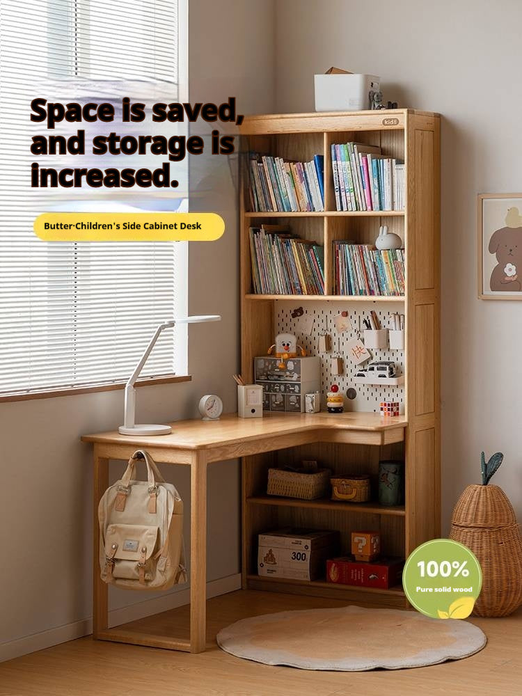Oak Solid Wood Children's Study Desk, Bookshelf, Wardrobe