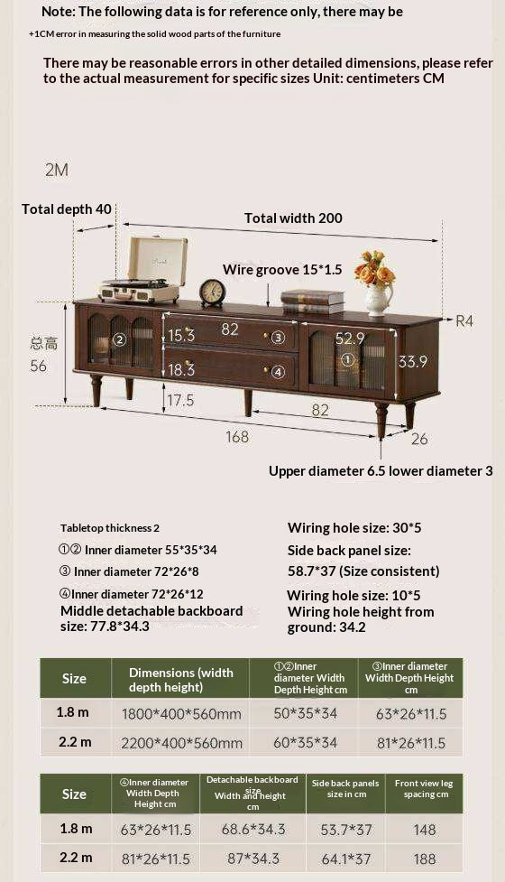 Ash Solid Wood TV Stand with American Retro Design and Tall Storage Cabinet