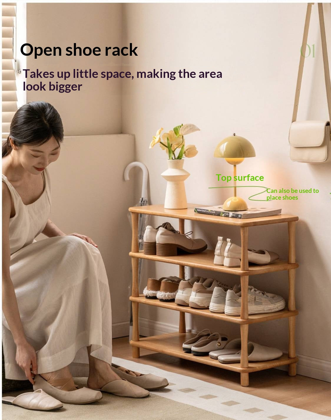 Rubberwood Solid Wood Shoe Rack Multi Layer Storage Organizer