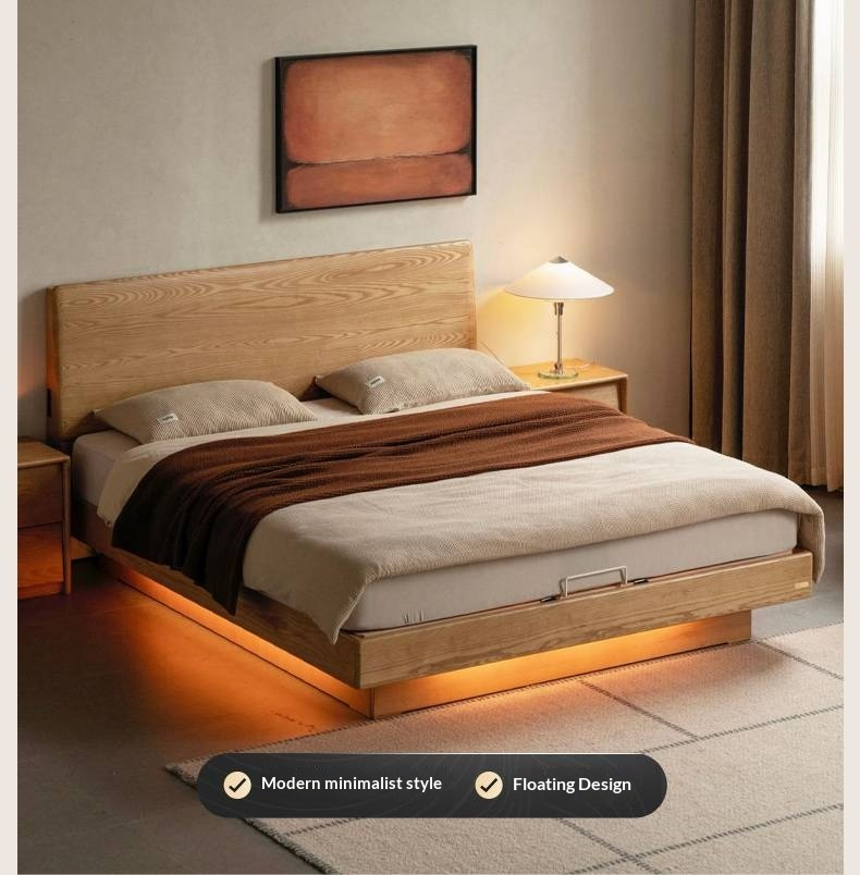 Ash Solid Wood Electric Storage Box Bed — Modern Minimalist Design