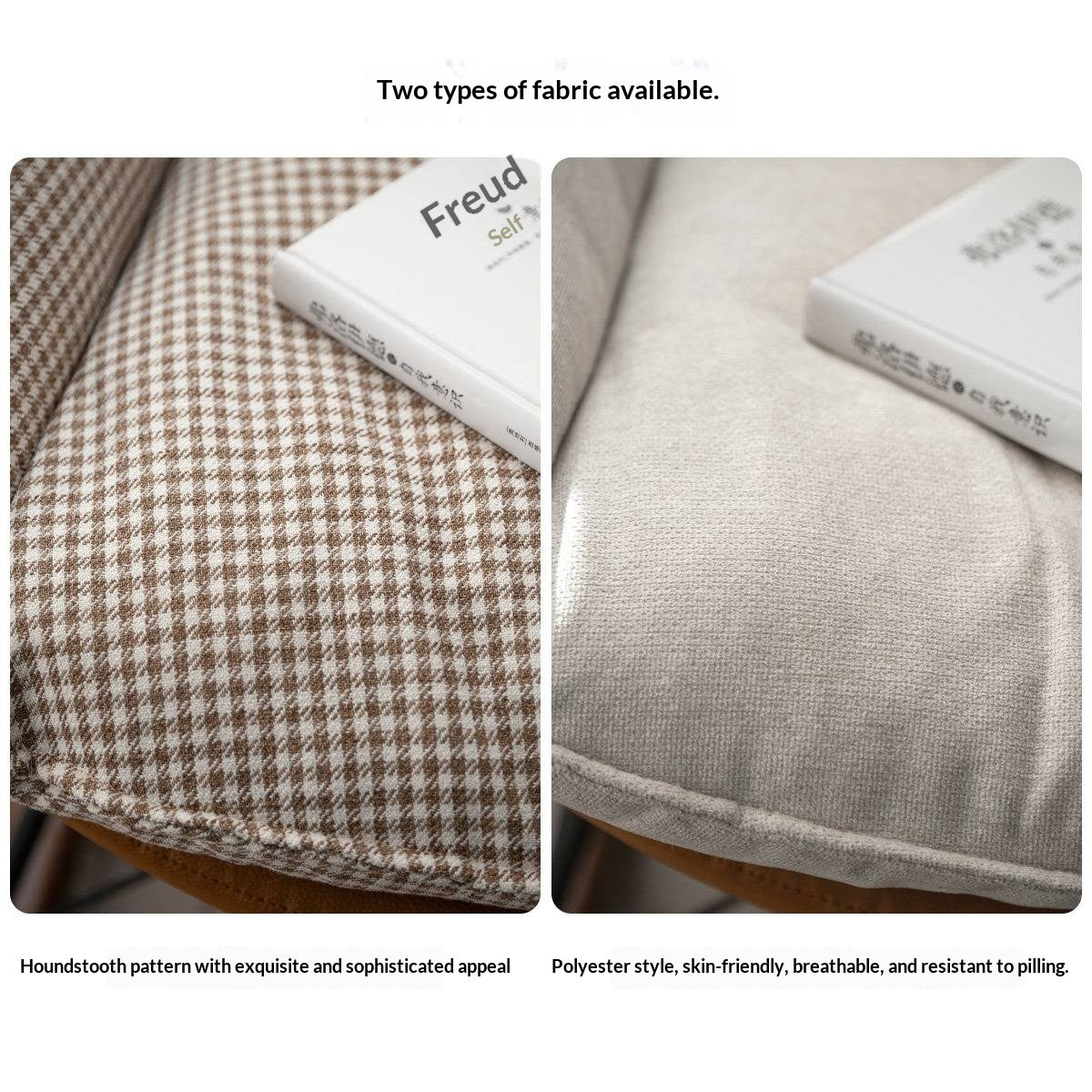 Beech Solid Wood Mid-Century Rocking Accent Chair with Houndstooth Cushion