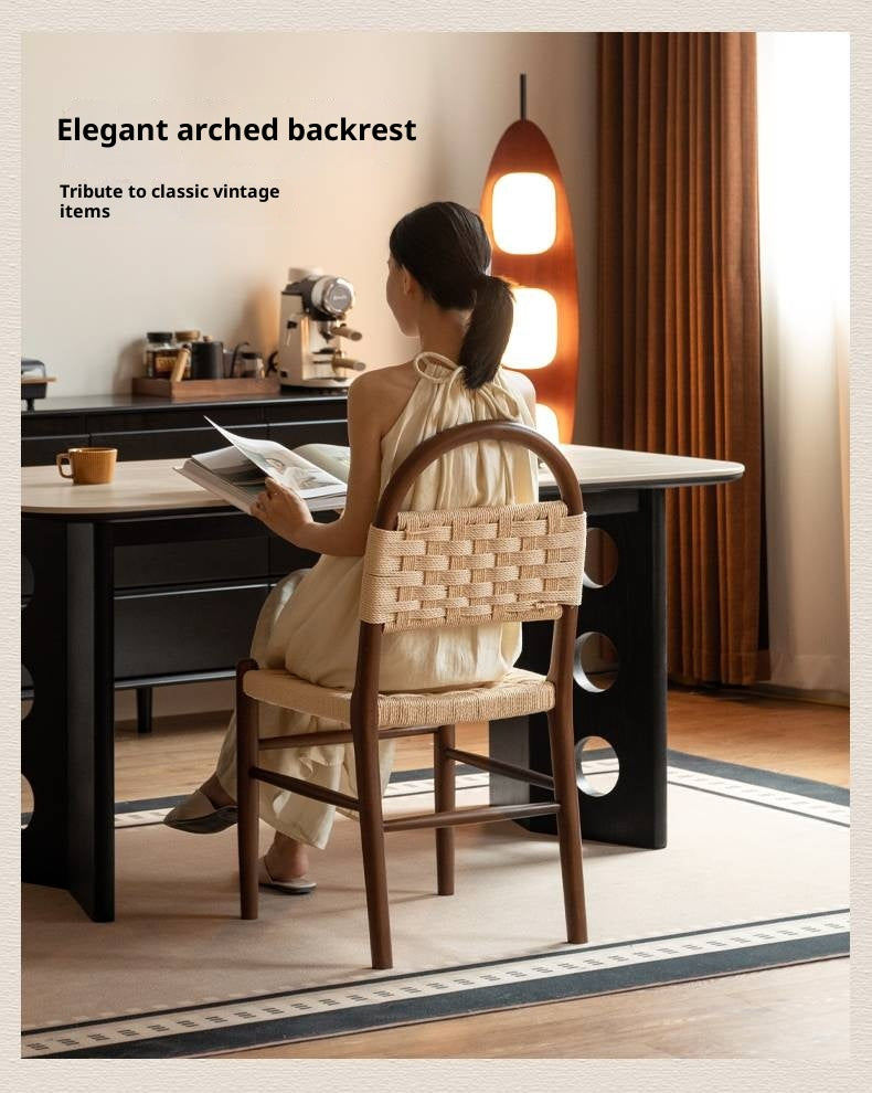 4pcs Solid RubberWood Dining Braided Chair Retro Vintage Style