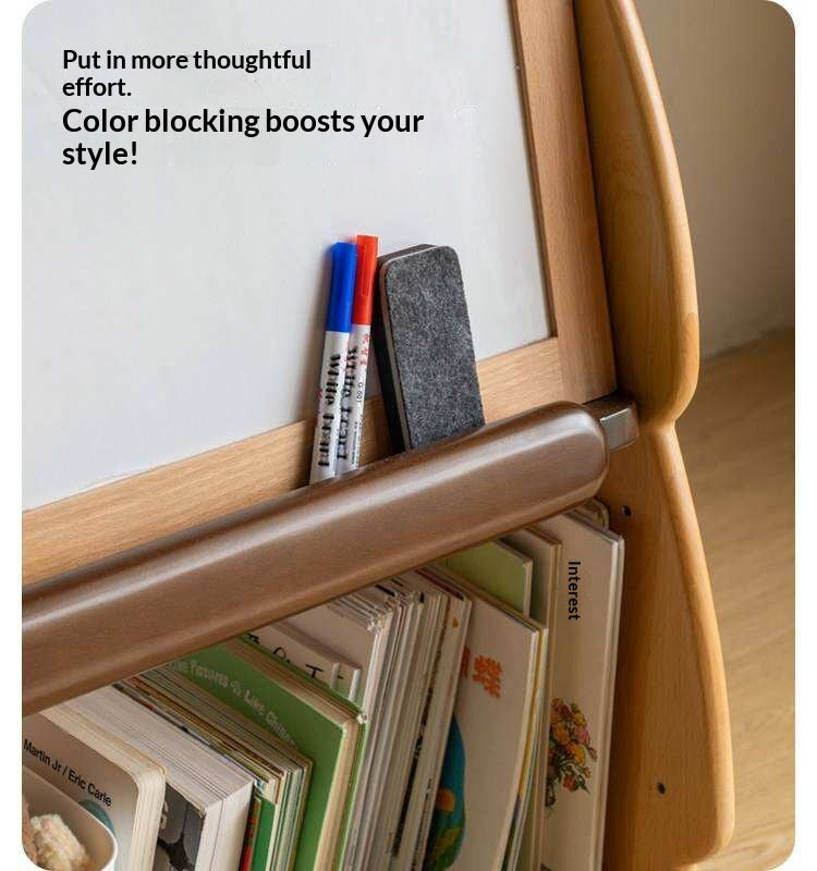 Beech, Poplar Solid Wood Movable Kids Bookshelf with Wheels, Multifunctional Storage