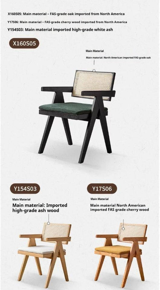 Black Walnut, White Ash, Red Oak, Cherry Solid Wood Light Luxury Rattan Chair
