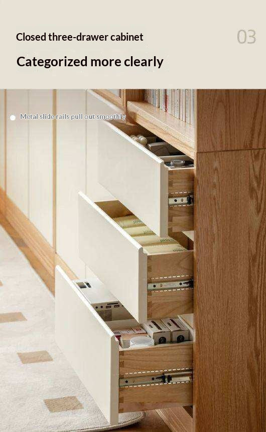 Oak Solid Wood Cream Wind Floor Bookshelves