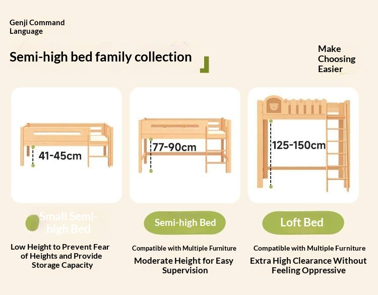 Beech Solid Wood L-Shaped Bunk Bed with Bookshelf Headboard and Detachable Guardrail