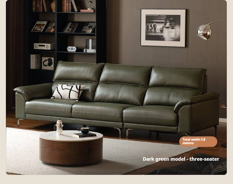 Genuine Leather Italian Minimalist Sectional Sofa – First-Layer Cowhide Corner Sofa with Chaise Lounge