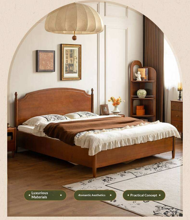 Poplar Solid Wood French Country Arched Panel Bed with Storage Base Box Bed