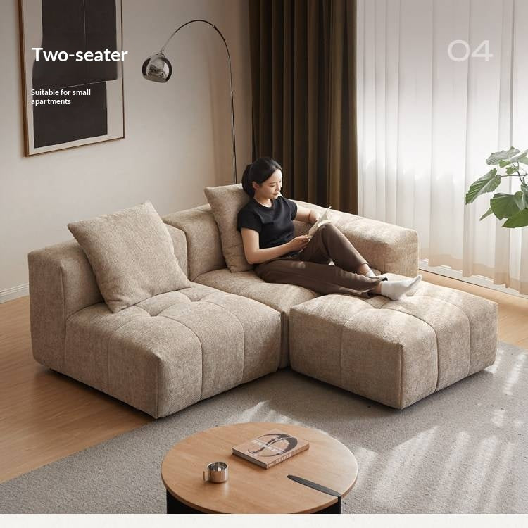 Pine Solid Wood Modular Sectional Sofa in Chenille Faux Linen with Feather-Filled Cushions, Chaise and Ottoman Options