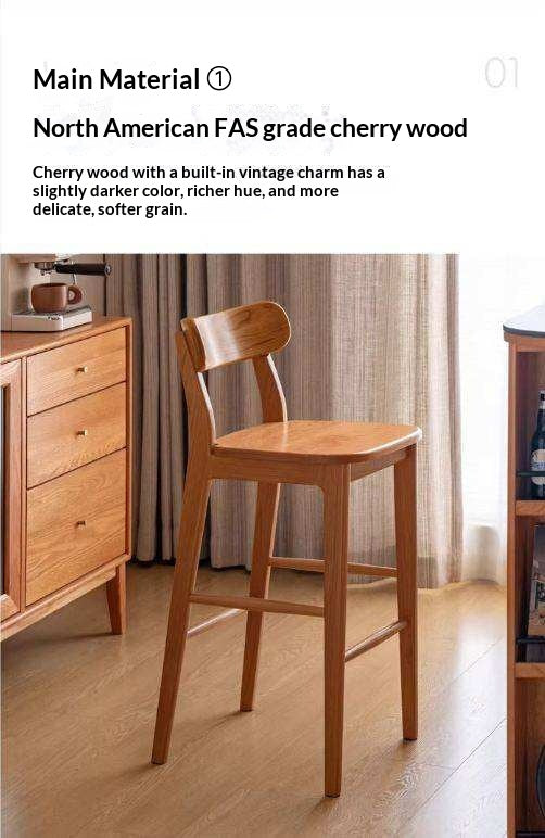 Set 3 pcs Cherry, Ash Solid Wood Modern Bar Stool, Height Chair for Kitchen Island