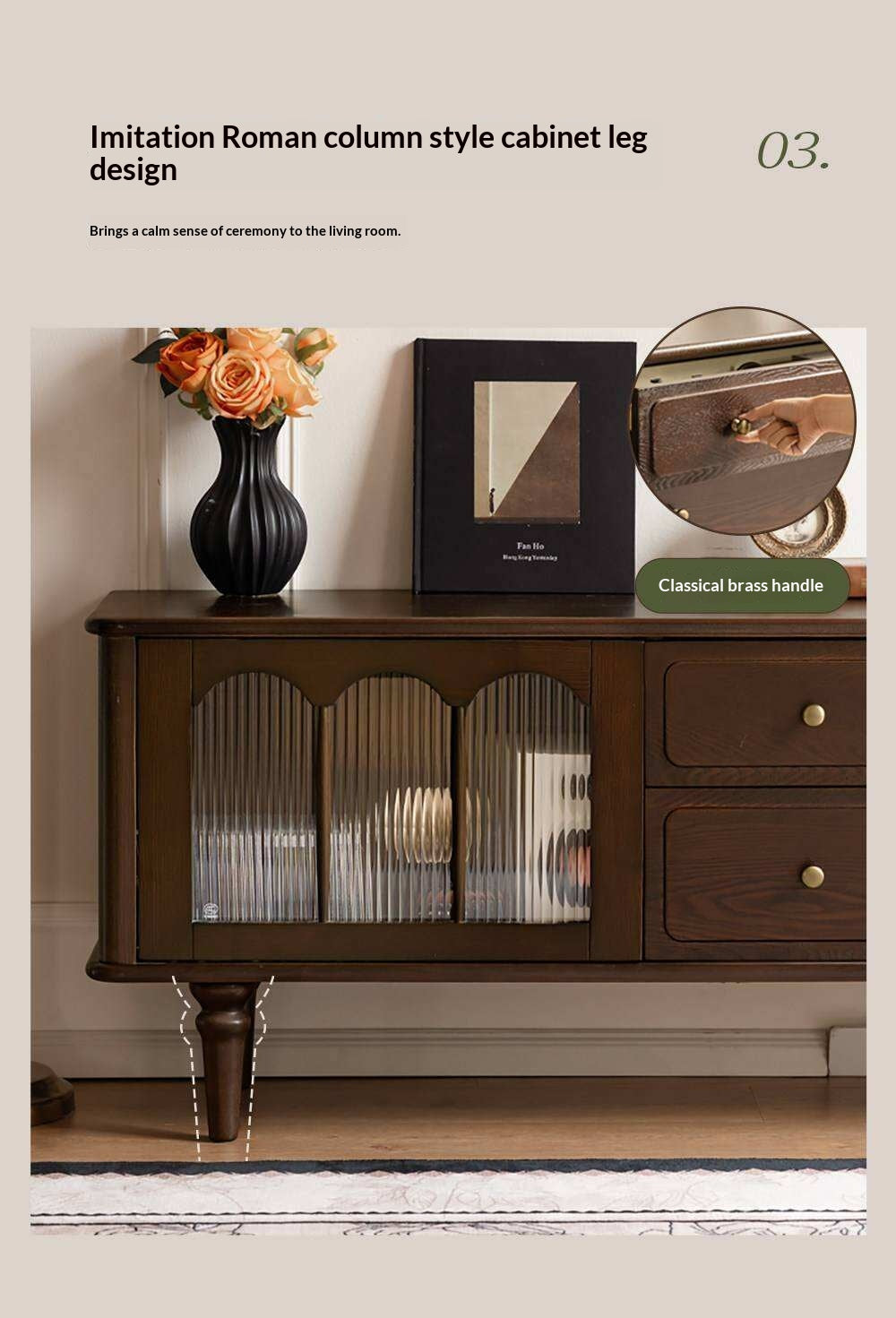 Ash Solid Wood TV Stand with American Retro Design and Tall Storage Cabinet