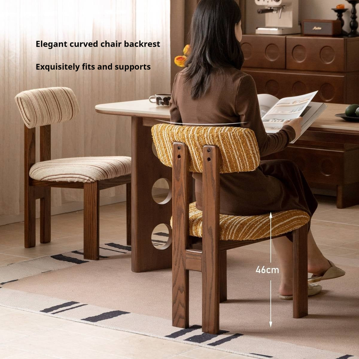 4 pcs -Oak, Black walnut solid wood Upholstered Dining Chair, Postmodern Retro