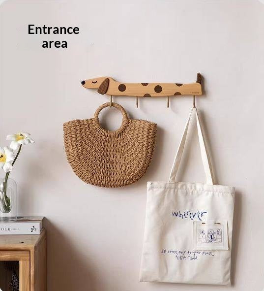 Beech, Black Walnut Solid Wood Puppy-Shaped Wall Hook with Cute Cartoon Design
