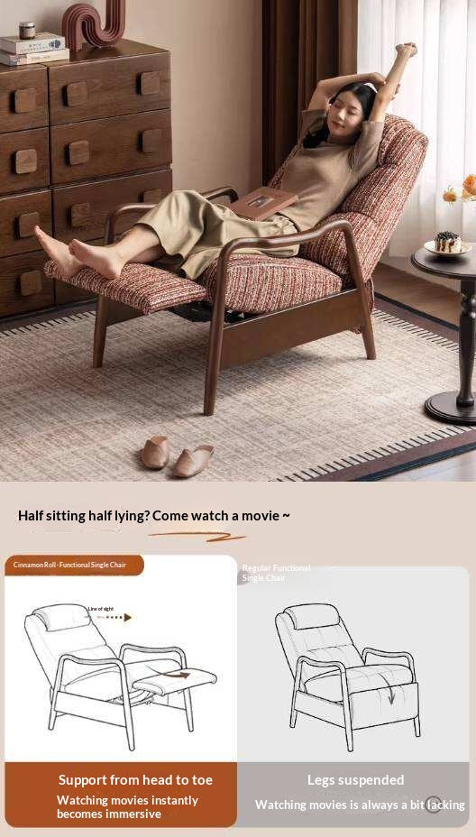 Ash Solid Wood Recliner Chair, Adjustable Upholstered Lounge Chair with Removable Washable Cover