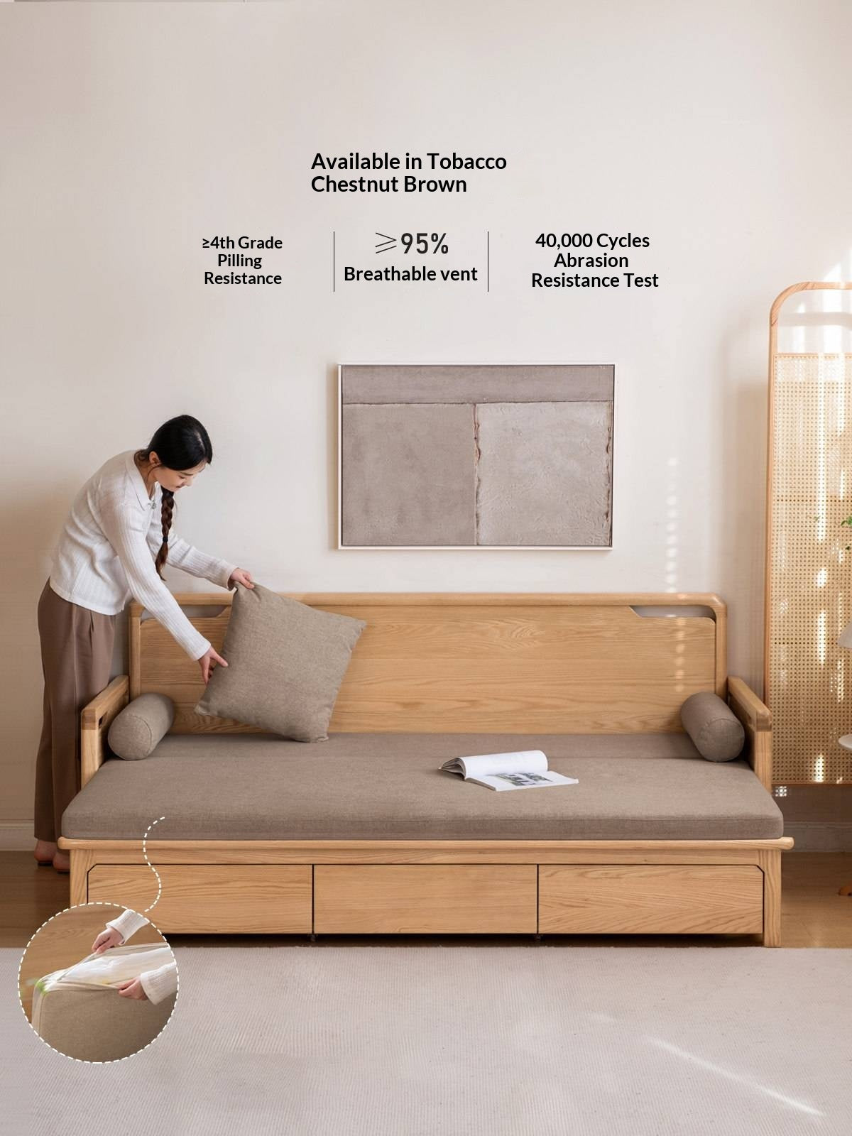 Oak Solid Wood Retractable Multifunctional Box Sofa Bed.